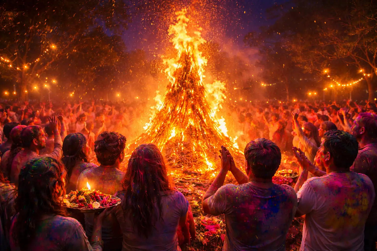 Holika Dahan bonfire celebration before Holi